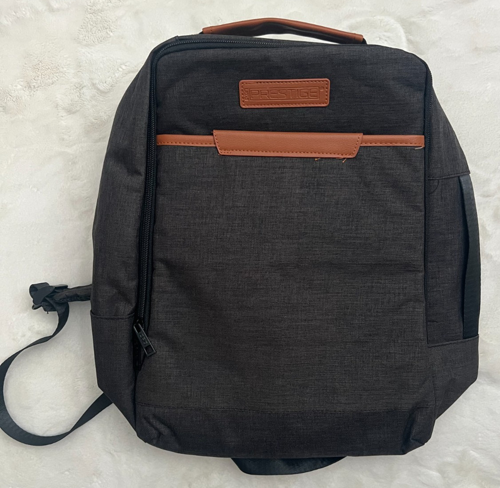 Prestige Backpack Black Brown Trim Laptop Travel Work School Bag New